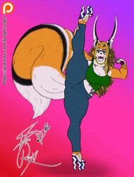  2021 anthro big_breasts breasts canid canine clothing eyewear female flexibility footwear fox foxelyn_tyson furlyfe_redux gold_(metal) gold_tooth hair hi_res high_heels jewelry leggings legwear lips long_hair mammal markings multicolored_hair muscular muscular_anthro muscular_female necklace on_one_leg platform_footwear platform_heels purple_body purple_skin raised_leg ring simple_background solo standing striped_markings striped_tail stripes sunglasses tail tail_markings tattoo thick_lips thick_thighs two_tone_hair 