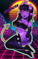  choker demon digital_media_(artwork) female gomisins_(character) hi_res highs humanoid jewelry mammal necklace not_furry pinup pose solo spikes trinitynight 