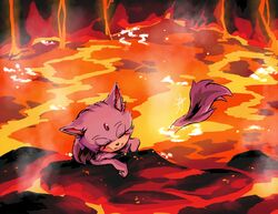  bathing blaze_the_cat cat_tail closed_eyes female forehead_jewel furry furry_female highres lava lava_bath purple_fur resting rfts10919 solo sonic_(series) tail 