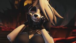  16:9 3d_(artwork) anthro breasts canid canid_demon canine clothed clothing collar demon digital_media_(artwork) female fur gloves hair hand_on_face handwear happy hellhound helluva_boss hi_res looking_at_viewer loona_(aeridiccore) loona_(helluva_boss) mammal mythological_canine mythological_creature mythology red_sclera smile smiling_at_viewer solo source_filmmaker_(artwork) topwear white_body white_eyes white_fur white_hair widescreen wuzy2121 