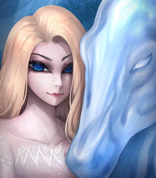  blonde_hair blue_eyes collarbone commentary elsa_(frozen) english_commentary female frozen_(disney) highres lips long_hair md5_mismatch rebyo self-upload the_nokk_(frozen) 