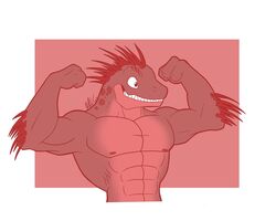  3_fingers abs alien anthro biceps border durzz fingers fist flexing grin halo_(series) head_crest hi_res ibie&#039;shan kig-yar male microsoft monochrome muscular muscular_anthro muscular_male nipples non-mammal_nipples pecs red_and_white scales scalie simple_background smile solo spines white_border xbox_game_studios 