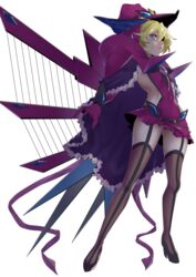  absurdres armor ass_visible_through_thighs blonde_hair blue_eyes capelet carol_malus_dienheim clothing_cutout covered_navel elbow_gloves female fingernails gloves hal-bard hat highres leotard looking_at_viewer mole mole_under_eye pauldrons ribs senki_zesshou_symphogear shiny_skin short_hair shoulder_armor side_cutout sideless_outfit simple_background skirt solo standing white_background 