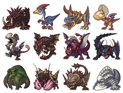  akantor commentary_request crab daimyo_hermitaur dragon gypceros monoblos monster monster_hunter_(series) nargacuga no_humans photoshop_(medium) pixel_art rathalos takekawa_shin teostra tigrex ukanlos velocidrome wyvern yama_tsukami yian_kut-ku 