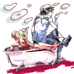  1boy aisaka_taiga bath bathtub bubble chiko_(beroro) claw_foot_bathtub female smoking takasu_ryuuji toradora! water 