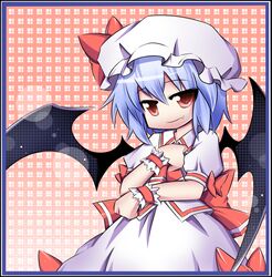  bat_wings blue_hair commentary_request female hat honehone oerba_yun_fang red_eyes remilia_scarlet short_hair solo touhou wings 