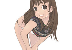  bent_over brown_eyes brown_hair female kiriman_(souldeep) open_mouth original smile solo 