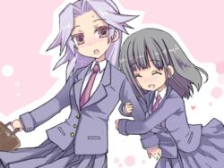  2girls arm_hug bad_drawr_id bad_id blush kajiki_yumi mofmof_(sousa) multiple_girls oekaki saki_(manga) school_uniform touyoko_momoko tsuruga_school_uniform 