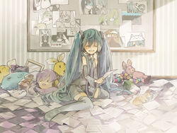  animal_hat aqua_hair bad_id bad_pixiv_id birthday black_rock_shooter black_rock_shooter_(character) cameo detached_sleeves female fox_mask hat hatsune_miku hatsune_miku_(roshin_yuukai/nitamagomix) headphones headset hello_planet_(vocaloid) izumi_konata kurai_mori_no_circus_(vocaloid) kurokona letter lol_-lots_of_laugh-_(vocaloid) long_hair lucky_star mask megurine_luka musunde_hiraite_rasetsu_to_mukuro_(vocaloid) necktie poppippoo_(vocaloid) roshin_yuukai_(vocaloid) saihate_(vocaloid) sitting skirt smile solo songover soto stuffed_animal stuffed_toy takoluka thighhighs toeto_(vocaloid) twintails v very_long_hair vocaloid vocaran_sagi_(vocaloid) zettai_ryouiki 