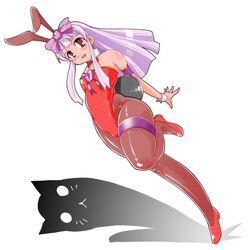  3.1-tan amano_taiki animal_ears bad_id bad_pixiv_id blunt_bangs breasts brown_eyes cleavage dos_cat female long_hair os-tan pantyhose playboy_bunny purple_hair rabbit_ears shoes small_breasts solo wide_hips 