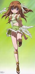  absurdres blue_eyes blush brown_hair feet female flat_chest frills gotou_keiji highres leg_lift legs lips long_hair magical_girl megami_magazine midriff official_art panties pantyshot photoshop_(medium) skirt solo standing tachibana_ichika underwear utakata white_panties 