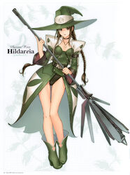  absurdres aircraft belt black_eyes black_hair boots braid broom choker female flat_chest glasses green_footwear hands hat high_heels highres hiruda_reia jewelry legs long_hair long_legs mechanical_broom necklace non-web_source open_mouth pendant photoshop_(medium) scan shining_(series) shining_wind shoes solo thigh_gap tony_taka twin_braids unconventional_broom very_long_hair weapon witch witch_hat 