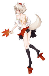  animal_ears bad_id bad_pixiv_id detached_sleeves female geta grey_hair hand_fan hat inubashiri_momiji kneehighs looking_back panties red_eyes short_hair socks solo tail tengu-geta tokin_hat touhou underwear wolf_ears wolf_tail yuru_(kashima) 