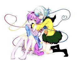  2girls bad_id bad_pixiv_id eyeball feet grey_hair hairband heart heart_of_string hug kneehighs komeiji_koishi komeiji_satori multiple_girls purple_eyes purple_hair short_hair siblings sisters socks third_eye touhou yuru_(kashima) 