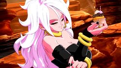  3d android_21 animated black_sclera cake dragon_ball dragon_ball_fighterz female majin_(race) majin_android_21 nail_polish pink_skin red_eyes white_hair 