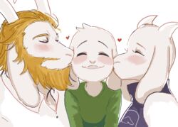  2016 age_difference anthro asgore_dreemurr asriel_dreemurr beard blush boss_monster_(undertale) bovid caprine chibimu closed_eyes clothing daww digital_media_(artwork) facial_hair family father_(lore) father_and_child_(lore) father_and_son_(lore) female fur good_parenting group group_kissing heart_symbol horn kissing kissing_cheek long_ears male mammal mature_anthro mature_female mature_male mother_(lore) mother_and_child_(lore) mother_and_father_(lore) mother_and_son_(lore) older_female parent_(lore) parent_and_child_(lore) parent_and_son_(lore) shirt simple_background smile son_(lore) topwear toriel undertale undertale_(series) white_body white_fur young young_anthro 