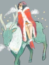  beast_boy_(dc) bindi christmas cloak dc_comics female forehead_jewel garfield_logan leotard purple_hair raven_(dc) reindeer riding sitting teen_titans 