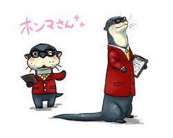  animal animal_crossing animalization blush clothed_animal commentary_request denmoko furry glasses lyle_(animal_crossing) necktie one_eye_closed open_mouth otter simple_background solo sparkle white_background 