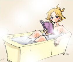  advance_wars advance_wars:_dual_strike bath bathing bathtub blonde_hair blue_eyes blush censored claw_foot_bathtub commentary_request convenient_censoring female hair_bun nude rachel_(advance_wars) shirawaki short_hair single_hair_bun solo steam updo wet 