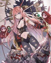  arm_at_side armlet bad_id bad_pixiv_id black_legwear breasts canape_(canape0130) chaos_(dungeon_and_fighter) choker cleavage collarbone dungeon_and_fighter dutch_angle electricity fake_horns female fins gloves green_eyes hair_between_eyes head_fins helmet heterochromia holding holding_staff holding_sword holding_weapon horned_helmet horns knight_(dungeon_and_fighter) long_hair low_wings medium_breasts monster navel pantyhose parted_lips purple_eyes red_gloves staff standing sword torn_clothes torn_pantyhose very_long_hair weapon wings 