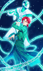  2boys absurdres commentary_request gakuran hierophant_green highres jojo_no_kimyou_na_bouken kakyoin_noriaki long_coat multiple_boys natsu_(pixiv312174) painttool_sai_(medium) red_hair school_uniform stand_(jojo) stardust_crusaders tentacle 