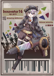  1boy :o androgynous bad_id bad_pixiv_id beanie belt black_eyes black_footwear black_hat bloomminority blue_hair boots brown_gloves buttons clothing_request commentary_request english_text fantasy full_body gloves gradient_eyes green_hair grey_hair hand_up hat highres knee_boots looking_at_viewer male_focus multicolored_eyes multicolored_hair object_request open_mouth original purple_eyes purple_hair qr_code red_eyes solo steampunk streaked_hair striped thighhighs thighhighs_under_boots twitter_username vertical_stripes white_hair 