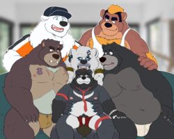  5:4 anthro baloo bear black_bear brown_bear brown_body brown_fur clothed clothing digital_media_(artwork) disney dudedle etalus extracurricular_activities fur furniture grizzly_bear group hair harold_grifter hi_res hybrid kemo_coliseum kosukerw krousser league_of_legends living_room lovers_of_aether male male/male mammal meme moon_bear musclegut muscular muscular_male nipples overweight overweight_male polar_bear riot_games rivals_of_aether shoulder_hair simple_background sloth_bear smile smirk sofa talespin tencent tharsix_(kemo_coliseum) the_jungle_book ursine volibear white_body white_fur 