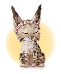  ambiguous_gender blush digital_media_(artwork) felid feline feral floral flower flower_crown flower_garland garland head_wreath lynx mammal plant shaded sitting solo yana-r zaire_(nightdancer) 