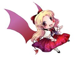  blonde_hair bow commentary_request demon_girl demon_tail demon_wings earrings elis_(touhou) facepaint female hairbow jewelry muutzi oerba_yun_fang pointy_ears red_eyes solo star_(symbol) star_wand tail touhou touhou_(pc-98) wand wings 