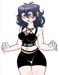  breasts goth gothic oka_ruto_(yandere_simulator) purple_eyes shorts yandere_simulator 