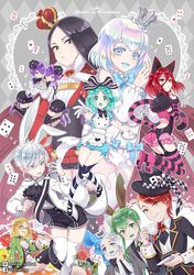  6+others alice_(alice_in_wonderland) alice_(alice_in_wonderland)_(cosplay) alice_in_wonderland alternate_costume amethyst_(houseki_no_kuni) androgynous antarcticite bort braid caterpillar_(alice_in_wonderland) caterpillar_(alice_in_wonderland)_(cosplay) cheshire_cat_(alice_in_wonderland) cheshire_cat_(alice_in_wonderland)_(cosplay) cinnabar_(houseki_no_kuni) commentary cosplay crown diamond_(houseki_no_kuni) dormouse_(alice_in_wonderland) dormouse_(alice_in_wonderland)_(cosplay) dress euclase_(houseki_no_kuni) gloves hair_over_one_eye highres holding_hands houseki_no_kuni jade_(houseki_no_kuni) king_of_hearts_(alice_in_wonderland) king_of_hearts_(alice_in_wonderland)_(cosplay) long_hair looking_at_viewer mad_hatter_(alice_in_wonderland) mad_hatter_(alice_in_wonderland)_(cosplay) march_hare_(alice_in_wonderland) march_hare_(alice_in_wonderland)_(cosplay) mini_crown multiple_others nightcat open_mouth phosphophyllite purple_eyes purple_hair rutile_(houseki_no_kuni) shirt short_hair short_sleeves siblings smile tweedledee_(alice_in_wonderland) tweedledee_(alice_in_wonderland)_(cosplay) tweedledum_(alice_in_wonderland) tweedledum_(alice_in_wonderland)_(cosplay) twins white_rabbit_(alice_in_wonderland) white_rabbit_(alice_in_wonderland)_(cosplay) yellow_diamond_(houseki_no_kuni) 