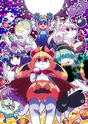  artist_request canine eye_covering feline fox furry glasses green_hair halloween halloween_costume long_hair multiple_girls open_mouth orange_hair paws purple_hair red_eyes short_hair white_hair 