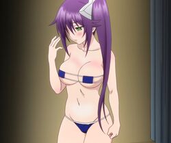  ameno_sagiri_(yuragisou_no_yuuna-san) anime_screenshot bikini blue_bikini breasts eyepatch_bikini female green_eyes large_breasts long_hair purple_hair side_ponytail solo stitched string_bikini swimsuit third-party_edit very_long_hair yuragisou_no_yuuna-san 