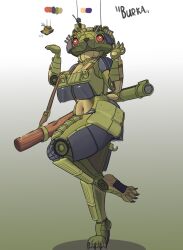  absurd_res armor armor_plates armored_vest bottomwear burka_(a12) clothing green_body hi_res humanoid killka living_machine living_tank living_vehicle machine red_eyes skirt tank thick_thighs vehicle 