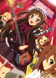  5girls akiyama_mio blonde_hair blue_eyes brown_eyes brown_hair cymbals drum embarrassed fuwafuwa_time gothic_lolita guitar highres hirasawa_yui instrument k-on! kotobuki_tsumugi lolita_fashion long_hair multiple_girls oyu_no_kaori short_hair tainaka_ritsu yellow_eyes 