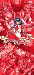  6+girls album_cover alice_margatroid asakura_rikako bat_wings black_hair book chen cirno cover cover_image crescent crescent_moon detached_sleeves everyone fighting_stance flandre_scarlet flower genjii_(touhou) gohei hair_ribbon hairband hakurei_reimu hat head_wings holding holding_flower hong_meiling instrument is_that_so izayoi_sakuya keyboard_(instrument) kirisame_marisa kitashirakawa_chiyuri koakuma konpaku_youmu konpaku_youmu_(ghost) letty_whiterock lily_white lotus_pedestal lunasa_prismriver lyrica_prismriver maribel_hearn marker_(medium) master_asia merlin_prismriver mima_(touhou) moon morichika_rinnosuke multiple_girls okazaki_yumemi orb parody patchouli_knowledge red_eyes red_flower red_theme remilia_scarlet ribbon rumia saigyouji_yuyuko sakura_ni_tsudoishi_legion short_hair sitting skull smile spider_lily star_(symbol) toho_kakuri_sato touhou touhou_(pc-98) traditional_media turtle usami_renko violin wings yakumo_ran yakumo_yukari yin_yang yin_yang_orb 