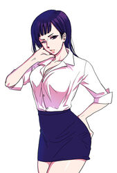  alternate_costume bad_id bad_pixiv_id biafura female long_hair nico_robin office_lady one_eye_closed one_piece pencil_skirt purple_hair skirt solo 