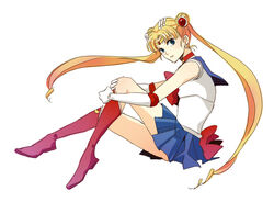  back_bow bad_id bad_pixiv_id bishoujo_senshi_sailor_moon blonde_hair blue_eyes blue_sailor_collar blue_skirt boots bow choker circlet double_bun earrings female full_body hair_bun jewelry knee_boots long_hair magical_girl photoshop_(medium) pleated_skirt red_bow red_choker red_footwear sailor_collar sailor_moon sailor_senshi_uniform shiro96 simple_background skirt solo tsukino_usagi twintails white_background 