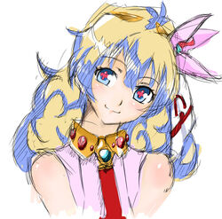  commentary_request cross-shaped_pupils dress female fujimako hair_ornament head_tilt long_hair looking_at_viewer multicolored_hair nia_teppelin pink_dress portrait sketch smile solo symbol-shaped_pupils tengen_toppa_gurren_lagann two-tone_hair 