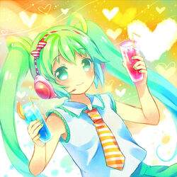  aqua_eyes aqua_hair female hamamo hatsune_miku long_hair necktie sleeveless solo twintails vocaloid 