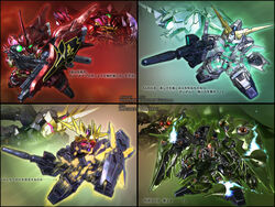  3d a_mituhashi beam_rifle chibi commentary_request energy_gun gun gundam gundam_unicorn highres kshatriya mecha no_humans nt-d photoshop_(medium) robot shield sinanju unicorn_gundam unicorn_gundam_banshee weapon 