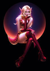  absurdres alisa_nilsen bikini blonde_hair blood_elf_(warcraft) closed_mouth commission crossed_legs ear_piercing female fingernails hair_slicked_back hand_up high_heels highres lipstick long_eyebrows long_hair looking_at_viewer makeup melisandra_(warcraft) nail_polish piercing player_character_(wow) pointy_ears red_bikini red_footwear red_lips red_thighhighs sitting smile solo swimsuit thighhighs waist_cape warcraft world_of_warcraft yellow_nails 