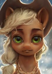  2019 applejack_(mlp) assasinmonkey clothing digital_media_(artwork) digital_painting_(artwork) earth_pony equid equine eyelashes female friendship_is_magic hasbro hat headgear headwear hi_res horse looking_at_viewer mammal my_little_pony pony signature solo 