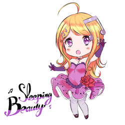  :d ahoge akamatsu_kaede alternate_costume arm_up armpits bare_shoulders beamed_eighth_notes blonde_hair breasts chibi choker commentary_request danganronpa_(series) danganronpa_v3:_killing_harmony dress eighth_note elbow_gloves english_text female flower full_body gloves grey_pantyhose hair_ornament jewelry long_hair looking_at_viewer musical_note musical_note_hair_ornament musical_note_print open_mouth pantyhose pendant pink_dress print_dress purple_eyes purple_gloves red_flower red_rose rose small_breasts smile solo standing strapless strapless_dress swept_bangs symbol-shaped_pupils tareme very_long_hair yuikannon 