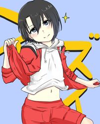  black_hair blue_eyes camera female hoodie koe_no_katachi nishimiya_yuzuru reverse_trap short_hair shorts 