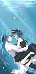  2boys absurdres animal_ears bad_id bad_pixiv_id barefoot couple crossdressing highres kiki_(tsunya) male_focus multiple_boys original otoko_no_ko ryoune_saru ryoune_yami underwater water wet wet_clothes yaoi 