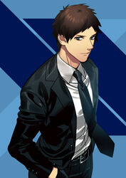  1boy formal gotou_hidenori highres kurahana_chinatsu male_focus necktie official_art samurai_flamenco solo suit 