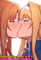  2girls alice_synthesis_thirty alice_zuberg asuna_(sao) french_kiss kissing konoai lesbian_kiss sword_art_online sword_art_online:_alicization sword_art_online:_fairy_dance sword_art_online:_phantom_bullet sword_art_online_alicization yuri yuuki_asuna 