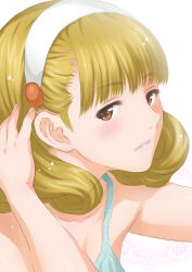  blush camisole close-up hairband joy_ride looking_at_viewer precure realistic simple_background smile_precure white_hairband yayoi_kise 