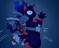  2026 anthro blue_body blue_eyes blue_fur bodily_fluids bracelet cinder_the_fire_entity clothing domestic_cat duo entity fan_character felid feline felis female fire flaming_hair flying footwear fur gem gloves handkerchief handwear hi_res hug hugging_another hugging_from_behind jewelry jumping jumping_on_another kerchief lagomorph leporid male mammal pseudo_hair quavernsfw rabbit red_bracelet red_chest_gem red_gem red_gem_in_body red_gemstone red_handkerchief red_inner_ear red_kerchief rush_the_rabbit sega shoes sonic_the_hedgehog sonic_the_hedgehog_(series) surprised sweat white_clothing white_footwear white_gloves white_handwear white_inner_ear white_shoes 